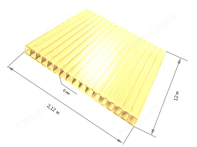 Сотовый поликарбонат 6 мм 2.1х12 м жёлтый фото