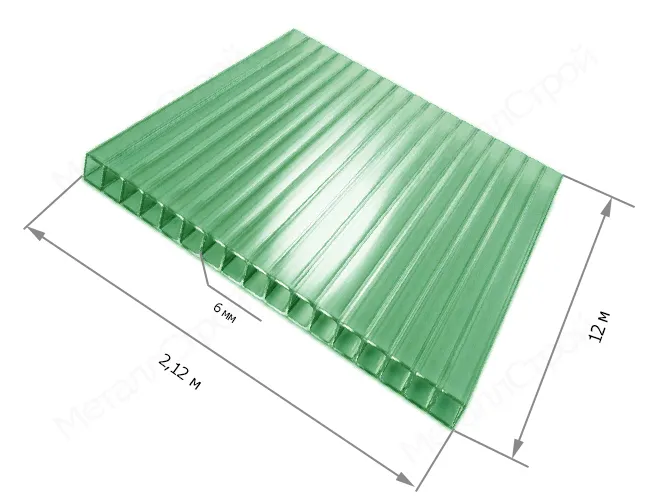 Сотовый поликарбонат 6 мм 2.1х12 м зелёный фото