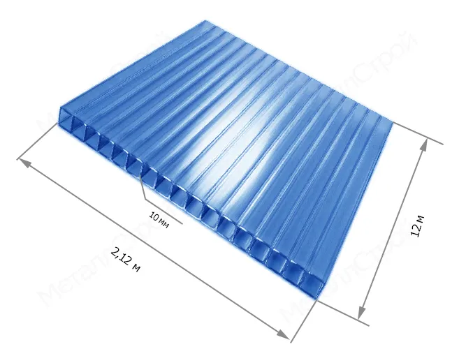 Сотовый поликарбонат 10 мм 2.1х12 м синий фото