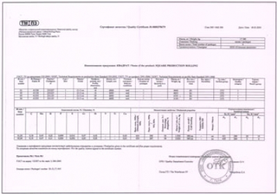 Сертификат Сертификаты на Квадрат стальной